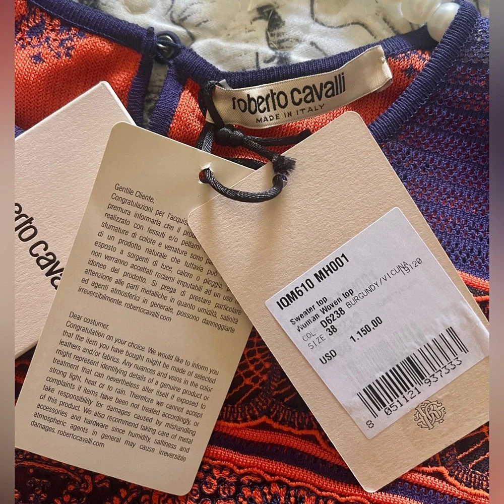 Robert Carvalli $1150. NWT Stunning Top Sz EU 38 Royal Blue & Burnt Orange - Picture 3 of 16